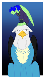Size: 2100x3600 | Tagged: safe, artist:foxenawolf, oc, oc only, oc:matteo, oc:twister, griffon, fanfic:piercing the heavens, behaving like a bird, clothes, context is for the weak, costume, fanfic art, high res, shadowbolts costume, snoopy, unamused, uniform, wonderbolts uniform