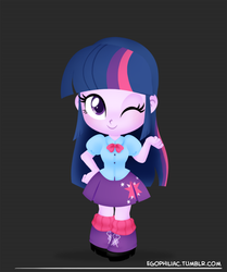 Size: 700x838 | Tagged: safe, artist:egophiliac, twilight sparkle, equestria girls, g4, chibi, cute, female, looking at you, one eye closed, smiling, solo, twiabetes, twilight sparkle (alicorn), wink