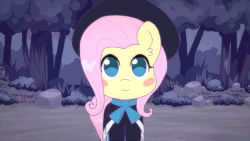 Size: 889x500 | Tagged: safe, artist:omegaozone, fluttershy, pony, g4, animated, blush sticker, blushing, clothes, dungeons and dragons, ear fluff, female, final fantasy, final fantasy iii, frame by frame, gif, hoof hold, magic, roleponies, solo, staff, wizard