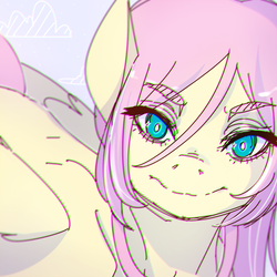 Size: 1280x1280 | Tagged: safe, artist:co11on-art, fluttershy, pegasus, pony, g4, bust, chromatic aberration, female, looking at you, mare, portrait, solo