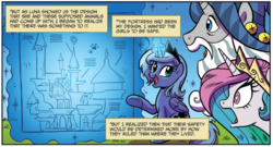 Size: 1304x703 | Tagged: safe, artist:brenda hickey, idw, official comic, princess celestia, princess luna, star swirl the bearded, pony, g4, legends of magic #3, my little pony: legends of magic, spoiler:comic, female, filly, filly celestia, filly luna, heart eyes, magic, magic aura, male, s1 luna, stallion, telekinesis, wingding eyes, woona, younger