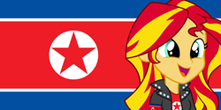 Size: 2000x1000 | Tagged: safe, artist:rundevilrun007, sunset shimmer, equestria girls, g4, female, flag, north korea, north korean flag, open mouth, smiling, solo, vector