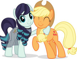 Size: 4841x3721 | Tagged: safe, artist:jhayarr23, applejack, coloratura, earth pony, pony, g4, honest apple, the mane attraction, ^^, absurd resolution, clothes, cowboy hat, eyes closed, female, hat, raised hoof, rara, simple background, stetson, transparent background, vector