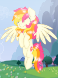 Size: 2048x2732 | Tagged: safe, artist:prismaticstars, oc, oc only, oc:sunkist, pegasus, pony, eyes closed, female, happy, high res, mare, solo