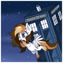 Size: 1000x1000 | Tagged: safe, artist:ipun, oc, oc only, oc:sweet lullaby, pegasus, pony, blush sticker, blushing, chibi, doctor who, female, heart eyes, mare, solo, space, tardis, wingding eyes