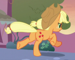 Size: 370x294 | Tagged: safe, screencap, applejack, earth pony, pony, g4, honest apple, butt, cropped, female, freckles, mare, plot, running, solo