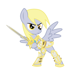 Size: 5686x6092 | Tagged: safe, artist:amarthgul, derpy hooves, pegasus, pony, g4, absurd resolution, armor, dexterous hooves, epic derpy, female, general derpy, hoof hold, mare, simple background, solo, sword, transparent background, vector, weapon