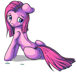 Size: 1459x1361 | Tagged: safe, artist:itresad, pinkie pie, earth pony, pony, g4, crying, female, looking back, mare, pinkamena diane pie, sad, simple background, solo, transparent background