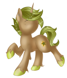 Size: 1853x2159 | Tagged: safe, artist:ilynalta, oc, oc only, oc:pixie star, pony, unicorn, eyes closed, male, raised hoof, simple background, solo, stallion, transparent background