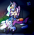 Size: 2637x2710 | Tagged: safe, artist:rimmi1357, princess celestia, princess luna, oc, oc:windswept skies, alicorn, pegasus, anthro, unguligrade anthro, g4, bowl, braid, canon x oc, chips, clothes, colored wings, couch, cuddling, female, food, head on lap, high res, hug, male, mare, missing accessory, multicolored wings, sitting, slice of life, stallion, television, watching, wings