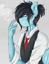 Size: 1500x1950 | Tagged: safe, artist:tokyone-chan, oc, oc only, anthro, anthro oc, cigarette, smoking, solo