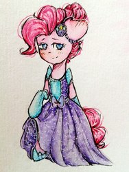 Size: 810x1080 | Tagged: safe, artist:zefirka, pinkie pie, pony, g4, bipedal, clothes, dress, female, solo, traditional art