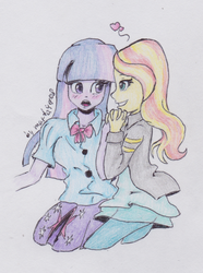 Size: 965x1294 | Tagged: safe, artist:marta4708, sunset shimmer, twilight sparkle, equestria girls, g4, clothes, female, heart, lesbian, ship:sunsetsparkle, shipping, traditional art