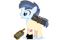 Size: 1464x821 | Tagged: safe, artist:jawsandgumballfan24, shady daze, pony, g4, clothes, colt, cosplay, costume, crossover, foal, ghostbusters, grin, male, proton pack, simple background, smiling, transparent background, vector
