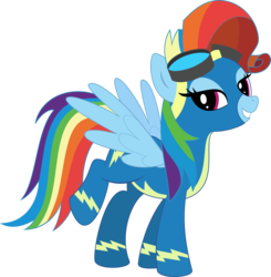 Size: 3099x3156 | Tagged: safe, artist:bigmk, rainbow dash, pegasus, pony, g4, clothes, female, goggles, high res, mare, rainbow dash always dresses in style, rainbow fash, raised leg, simple background, solo, transparent background, uniform, vector, wonderbolts uniform