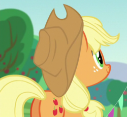 Size: 442x408 | Tagged: safe, screencap, applejack, earth pony, pony, g4, the mane attraction, butt, cropped, female, freckles, mare, plot, solo