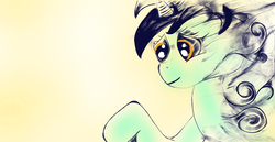 Size: 1680x868 | Tagged: safe, artist:lightspeeed, lyra heartstrings, ghost, pony, unicorn, g4, abstract background, dissolving, female, sad eyes, solo