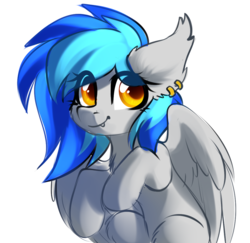 Size: 1028x1000 | Tagged: safe, artist:gicme, oc, oc only, oc:coldfire, bat pony, hybrid, pegabat, pegasus, pony, cute, ear piercing, fangs, piercing, simple background, solo, transparent background, wings