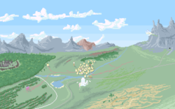 Size: 1680x1050 | Tagged: safe, artist:lightspeeed, pony, g4, canterlot, cloud, cloudsdale, equestria, everfree forest, mountain, pixel art, ponyville, scenery, sky, sweet apple acres