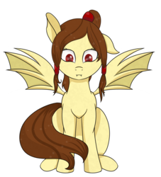 Size: 1791x1976 | Tagged: safe, artist:ilynalta, oc, oc only, oc:noctalia, bat pony, pony, fangs, female, filly, red eyes, simple background, sitting, solo, spread wings, transparent background, wings