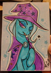 Size: 1280x1814 | Tagged: safe, artist:stardrawsponies, trixie, pony, unicorn, g4, female, lidded eyes, one eye closed, solo, traditional art, wink