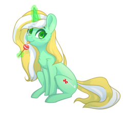 Size: 1200x1060 | Tagged: safe, artist:trickate, oc, oc only, oc:melody mint, pony, unicorn, candy, commission, cute, female, food, freckles, heart, heart eyes, lollipop, looking at you, magic, mare, ocbetes, simple background, solo, transparent background, wingding eyes