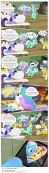 Size: 3355x11787 | Tagged: safe, artist:perfectblue97, lyra heartstrings, princess celestia, sunset shimmer, trixie, twilight sparkle, alicorn, earth pony, pony, unicorn, comic:without magic, g4, absurd resolution, angry, arrested, bench, blank flank, blood, censored vulgarity, clothes, comic, crying, cuffs, dress, earth pony twilight, female, fireplace, glowing, glowing horn, grawlixes, groin attack, hat, horn, implied anal insertion, implied insertion, injured, lesbian, levitation, list, mace, magic, male, manacles, mare, nosebleed, on back, pencil, photo, pictogram, picture frame, poop, protest, report, royal guard, ship:suntrix, shipping, sign, sitting, stallion, swearing, telekinesis, weapon