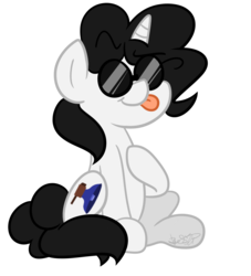 Size: 3000x3300 | Tagged: safe, artist:befishproductions, oc, oc only, oc:tiana, pony, unicorn, female, high res, mare, signature, simple background, solo, sunglasses, tongue out, transparent background