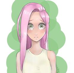 Size: 960x943 | Tagged: safe, artist:edgymushroom, fluttershy, human, g4, blushing, clothes, female, humanized, looking at you, solo, tank top