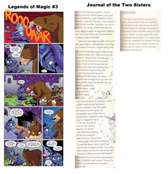 Size: 3649x3769 | Tagged: safe, artist:brenda hickey, idw, mistmane, princess luna, bear, beaver, fox, g4, journal of the two sisters, legends of magic #3, my little pony: legends of magic, comparison, high res, text