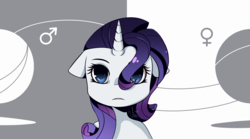 Size: 2803x1561 | Tagged: safe, artist:ladyunilove, rarity, pony, unicorn, g4, female, floppy ears, looking at you, mare, no pupils, reference, solo, two faced lovers, two-faced lovers, uramote lovers, vocaloid