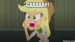 Size: 600x334 | Tagged: safe, edit, edited screencap, screencap, applejack, equestria girls, g4, my little pony equestria girls: rainbow rocks, community, female, ha gay, memeful.com, señor chang, solo