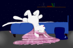 Size: 1500x1000 | Tagged: safe, artist:ruanshi, princess celestia, alicorn, pony, g4, bed, eyes closed, female, mare, open mouth, pink-mane celestia, sleeping, solo, younger