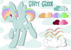 Size: 5014x3502 | Tagged: safe, artist:beashay, oc, oc only, oc:gusty gleen, pegasus, pony, absurd resolution, cloud, looking at you, male, offspring, parent:rainbow dash, parent:zephyr breeze, parents:zephdash, pegasus oc, reference sheet, smiling, smiling at you, solo, stallion