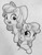 Size: 990x1280 | Tagged: safe, artist:bobdude0, apple bloom, sweetie belle, earth pony, pony, g4, cute, monochrome, tongue out, traditional art