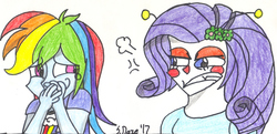 Size: 2412x1166 | Tagged: safe, artist:sapphire42, rainbow dash, rarity, equestria girls, g4, traditional art