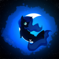 Size: 2000x2000 | Tagged: safe, artist:saveraedae, princess luna, pony, g4, blue, female, floating, high res, looking at you, moon, night, sky, solo, space, tangible heavenly object