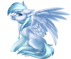 Size: 3000x2500 | Tagged: safe, artist:gicme, oc, oc only, oc:glacial shine, pegasus, pony, cute, high res, jewelry, looking at you, necklace, simple background, sitting, transparent background