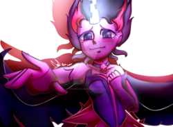 Size: 1024x750 | Tagged: safe, artist:paintcoloryt, sci-twi, twilight sparkle, equestria girls, g4, my little pony equestria girls: friendship games, colored pupils, deviantart watermark, female, midnight sparkle, obtrusive watermark, reaching, sad, scene interpretation, simple background, smiling, solo, teary eyes, watermark, white background