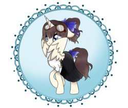 Size: 1024x866 | Tagged: safe, artist:bonsia-lucky, oc, oc only, alicorn, pony, alicorn oc, bow, clothes, female, goggles, hair bow, mare, requested art, simple background, solo, transparent background