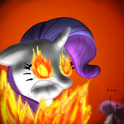 Size: 2000x2000 | Tagged: safe, artist:ifoldbooks, rarity, sweetie belle, pony, unicorn, g4, sisterhooves social, ..., duo, duo female, female, filly, fire, flame eyes, floppy ears, gradient background, high res, lip bite, mare, rage, red background, scene interpretation, sisters, this will end in pain