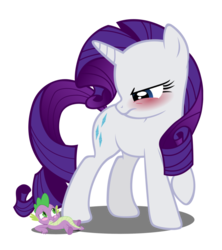 Size: 842x949 | Tagged: safe, artist:alexbroanimator, rarity, spike, dragon, pony, unicorn, g4, angry, blushing, female, giant pony, macro, male, mare, show accurate, simple background, size difference, smaller male, transparent background