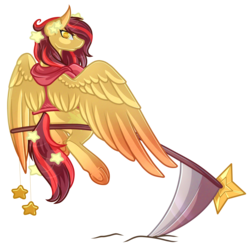Size: 5000x5000 | Tagged: safe, artist:amazing-artsong, oc, oc only, oc:star seeker, pegasus, pony, absurd resolution, looking at you, looking back, rear view, scythe, simple background, solo, transparent background