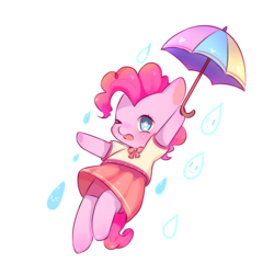 Size: 1515x1515 | Tagged: safe, artist:nitrogenowo, pinkie pie, earth pony, pony, g4, boyshorts, chibi, clothes, cute, diapinkes, female, looking at you, mare, moe, one eye closed, panties, pink underwear, rain, simple background, skirt, skirt lift, solo, transparent background, umbrella, underwear, upskirt, weapons-grade cute