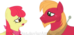 Size: 1024x485 | Tagged: safe, artist:ipandacakes, apple bloom, big macintosh, earth pony, pony, g4, bags under eyes, beard, facial hair, older, simple background, story included, transparent background