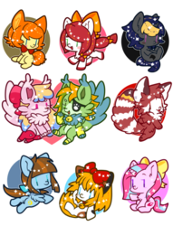 Size: 400x523 | Tagged: safe, artist:snow angel, oc, oc only, oc:heart, earth pony, pegasus, pony, unicorn, bow, chibi, female, hair bow, mare, non-pony oc