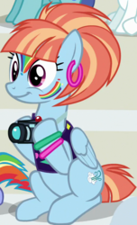 Size: 458x751 | Tagged: safe, screencap, windy whistles, pony, g4, parental glideance, 80's fashion, camera, cropped, cute, female, smiling, solo, windybetes