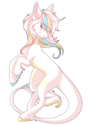 Size: 2894x4093 | Tagged: safe, artist:elskafox, oc, oc only, oc:hushabye, classical unicorn, pony, unicorn, colored hooves, high res, horn, leonine tail, rearing, simple background, solo, transparent background, unshorn fetlocks