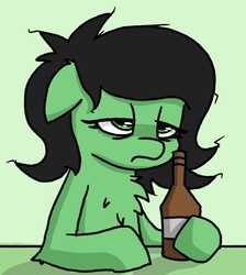 Size: 522x582 | Tagged: safe, artist:plunger, oc, oc only, oc:filly anon, pony, alcohol, beer, beer bottle, female, filly, solo
