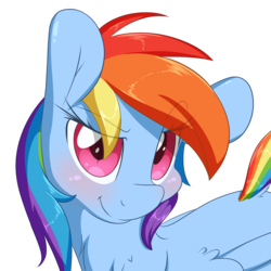 Size: 2000x2000 | Tagged: safe, artist:fluffyxai, rainbow dash, pony, g4, blushing, bust, female, high res, portrait, simple background, smiling, solo, transparent background